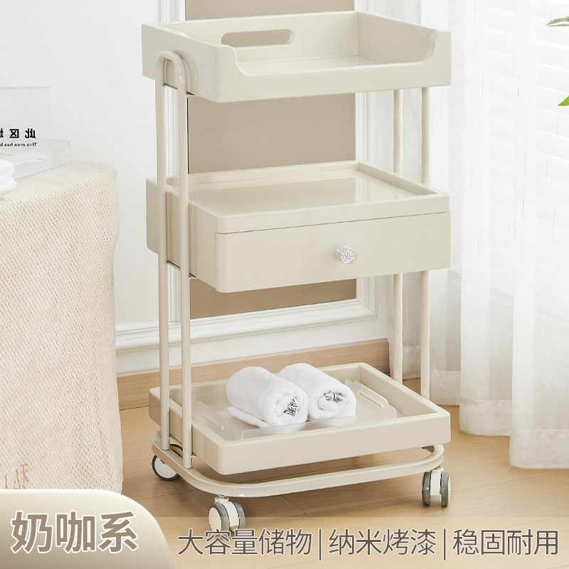 速发车院手推置奶咖色绣动车物架美甲纹移仪器工具车