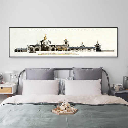 速发主857美式复古建筑卧室画头装饰床5卧背景墙装饰横幅挂画壁画
