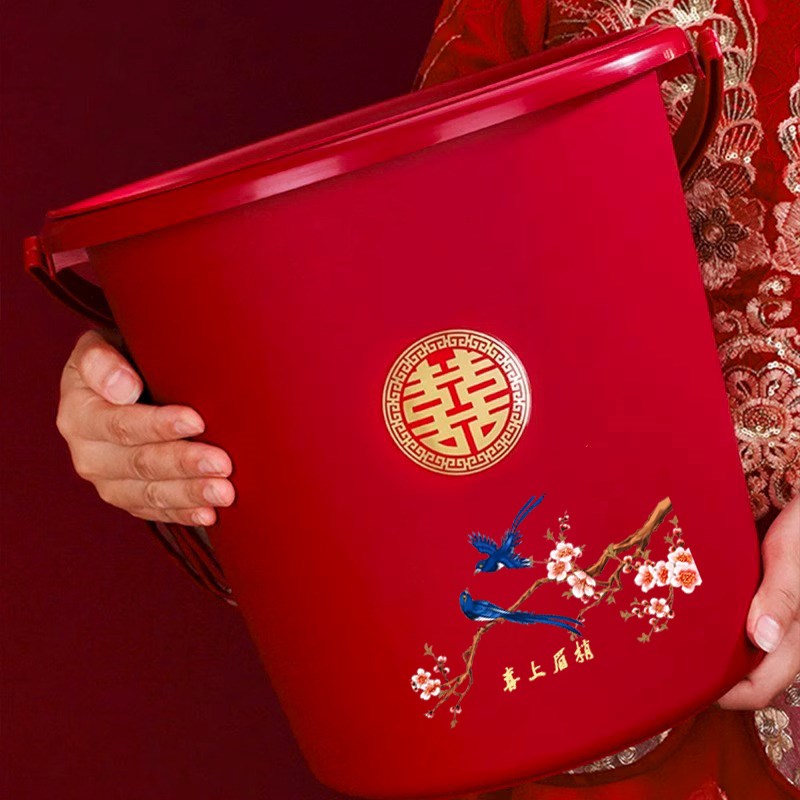 速发结婚用的喜桶塑料桶水桶婚礼方陪嫁子孙桶套装米桶婚庆用品大