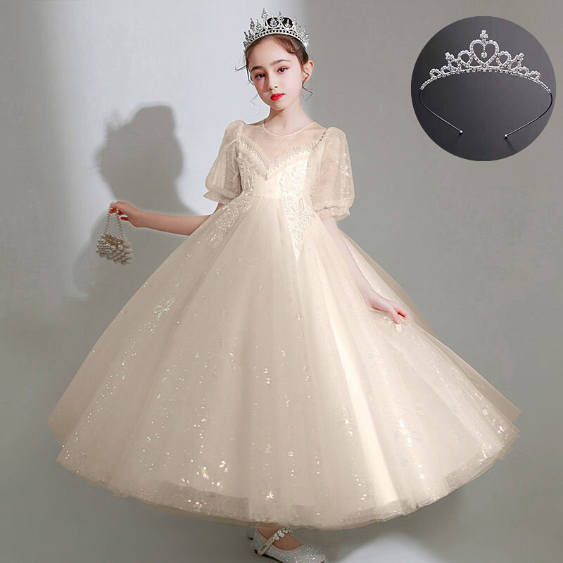 速发时尚连衣裙裙女童春季新款儿童礼服花童婚纱钢琴演奏女孩表演