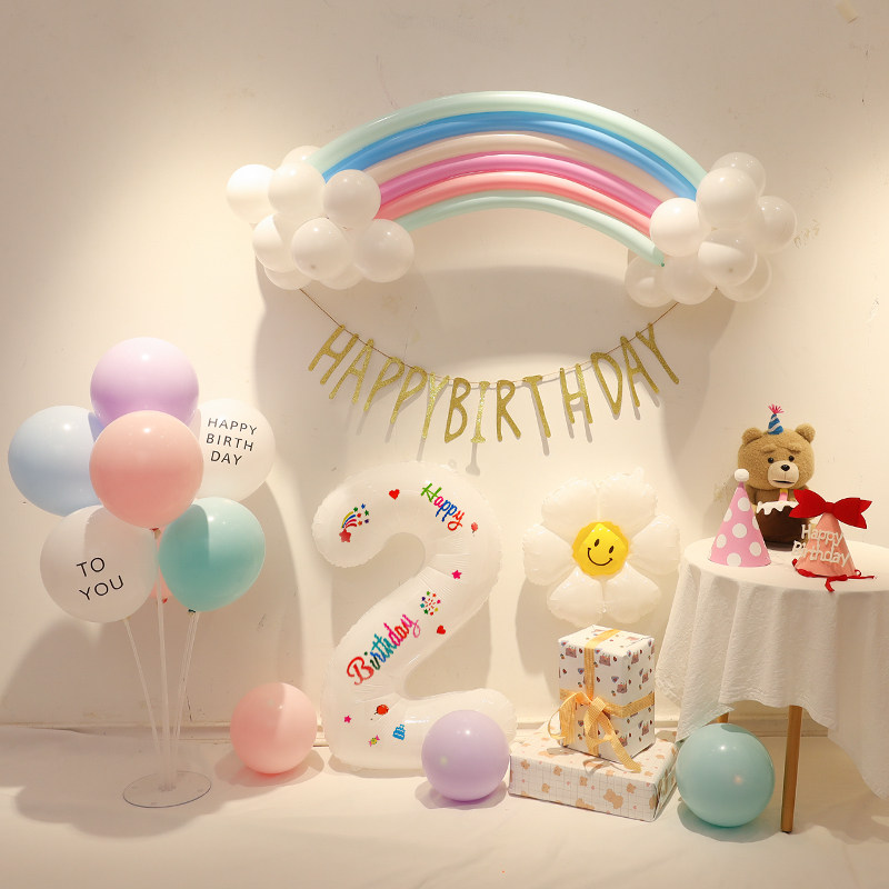 速发风宝宝周对生日彩童派岁儿虹可爱造型长条气球布置套餐