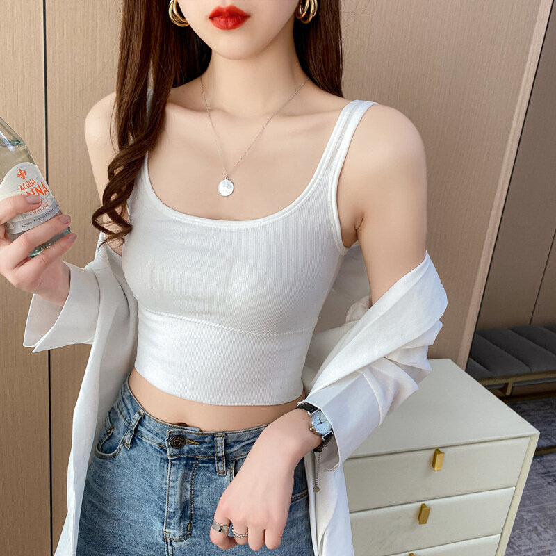 高货大王背心纯色吊带背心女夏季休闲瑜伽修身U领少女小背心品质