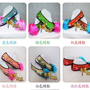 速发包邮新款戏曲彩鞋花彩影视鞋新娘婚鞋小旦花旦绣古真丝平底装