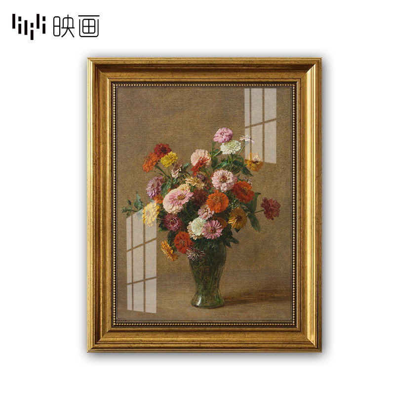 速发轻奢复古金美背框花瓶挂画欧式样板间画式景墙装饰画餐厅别墅