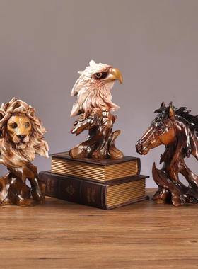 速发狮子老虎酒柜装饰品摆件动头感办公室书柜仿根雕高物级树脂工