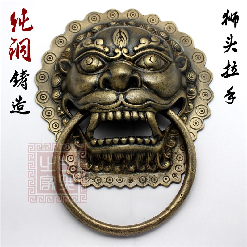 速发中式明式仿古大门纯铜拉手兽头大环复铜古典门门兽首狮头全古