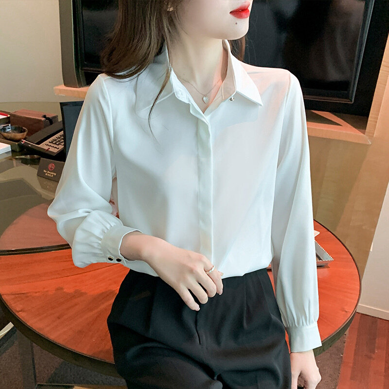 高货2024春季白色长袖衬衫职业正装宽松OL面试气质上衣秋工作服衬