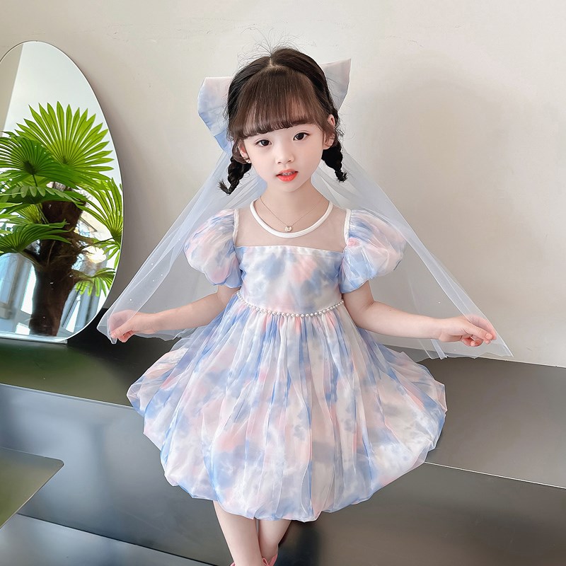 速发.童泡泡袖公主裙季02夏2新款晕染蓬蓬连衣裙服端生日礼高裙子