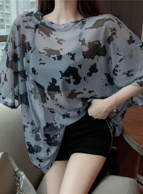 速发2012夏款上新韩版B尚时F奶牛斑点图案网纱宽松休闲T恤