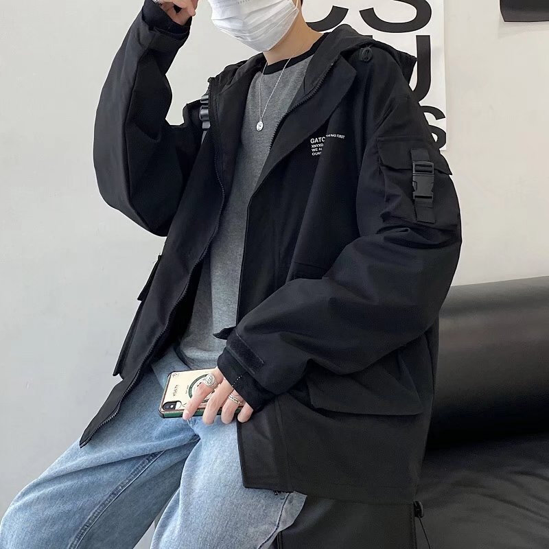 高货春秋潮流网红时尚港风新款连帽夹克男士帅气宽松炸街外套一件