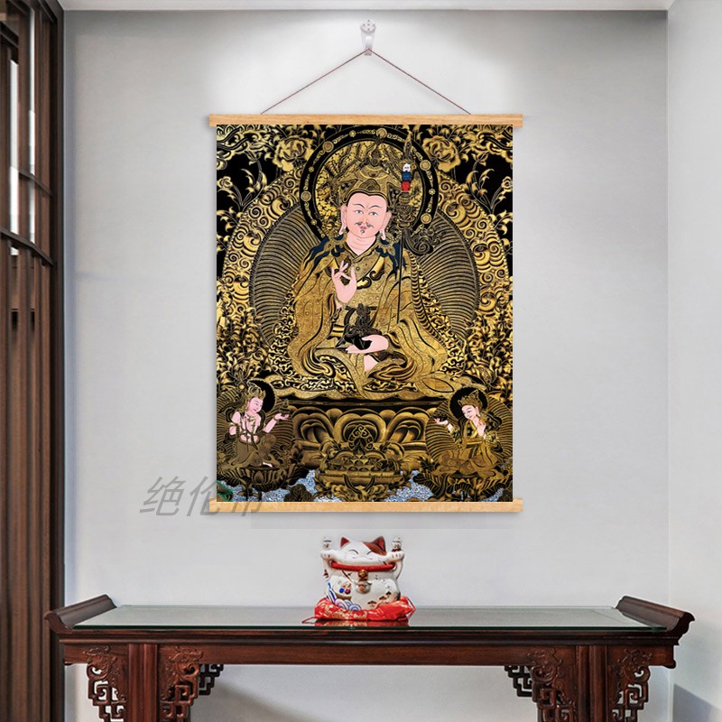 速发莲花生大师唐卡佛像财画客厅供桌画饰装西藏客厅店铺挂神招财