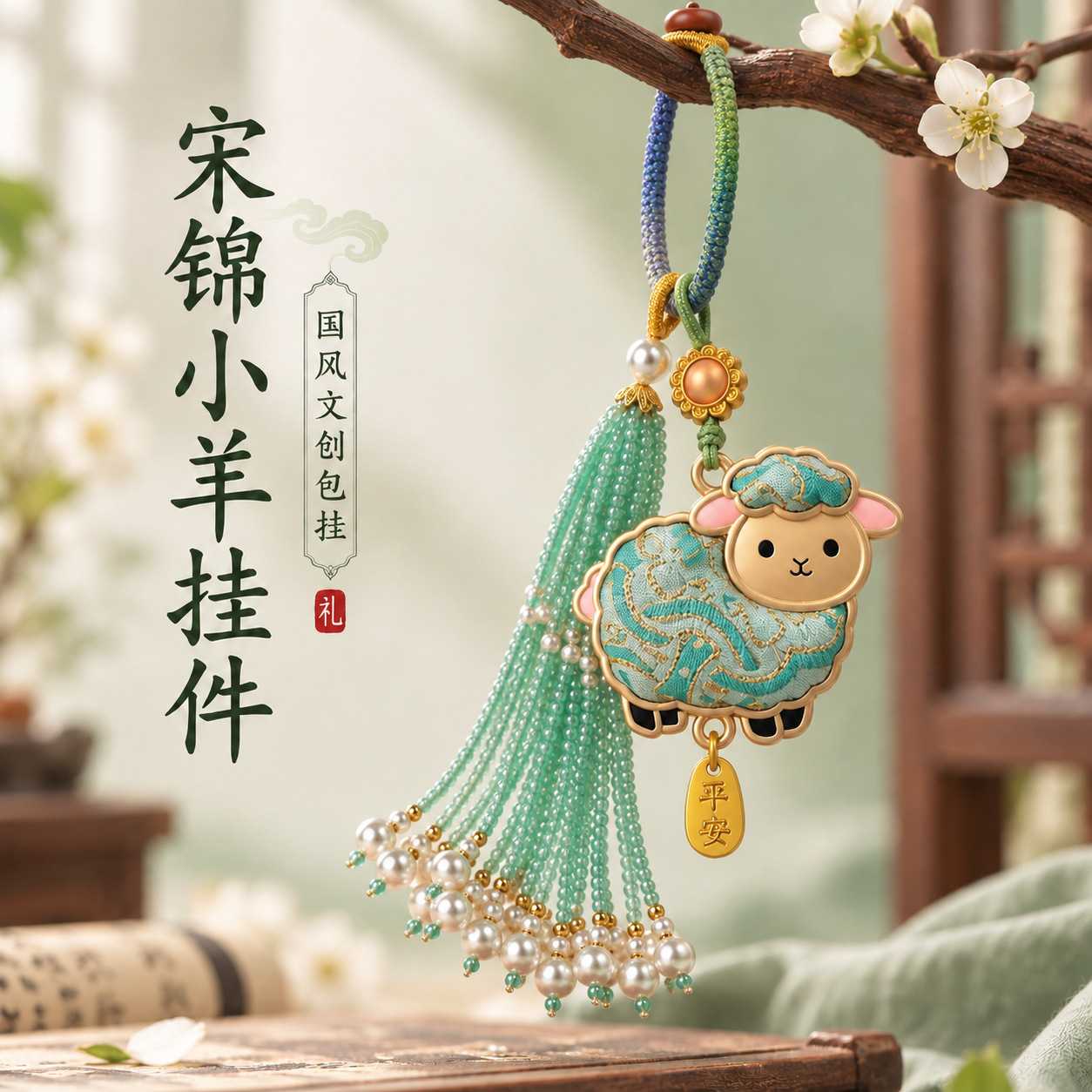 【寺庙同款】成品羊年宋锦小羊挂件本命年新中式钥匙扣新年景