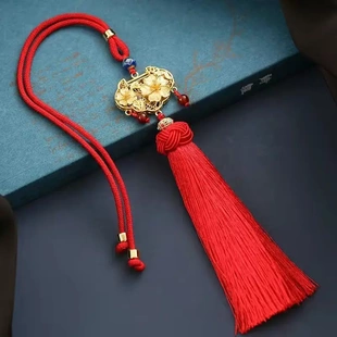 【纯手工制作】古法金如意锁汽车挂件高档车内后视镜保平安流苏吊