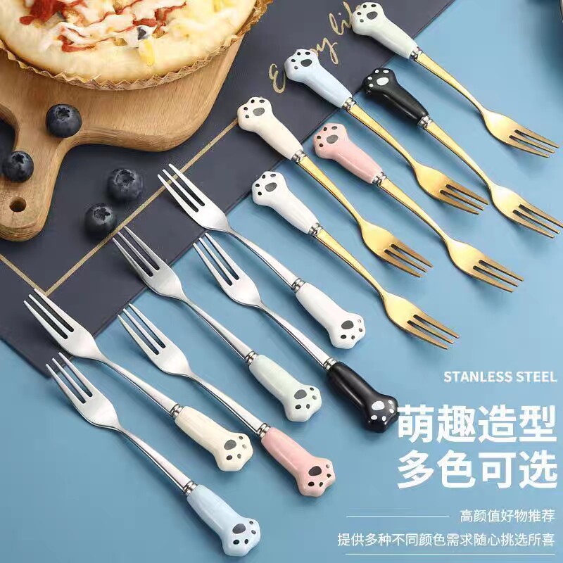 超高颜值不锈钢猫爪水果叉