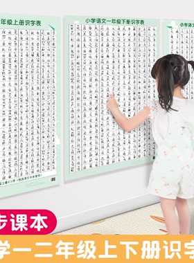 一二年级语文识字表挂图儿童知识点学习上下册生字表认字挂图预习