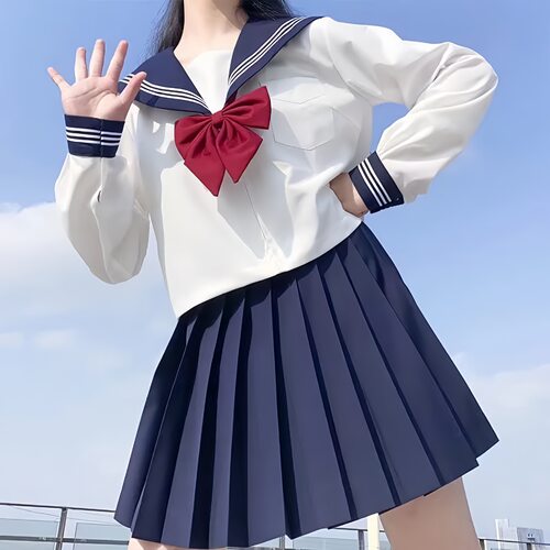 日系jk制服裙基础新款白三本长短袖水手服学院风中间服百褶裙套装