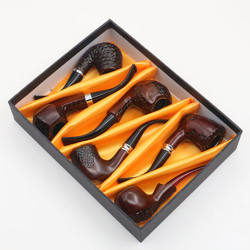 新款木烟斗6个礼盒套装长度16CM金属亚克力烟斗套装pipe