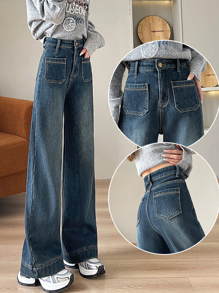 加绒加厚牛仔阔腿裤女春秋羊羔绒保暖裤宽松高腰遮胯直筒拖地长裤,女装/女士精品,大码裤装,淘宝优惠券,粉丝福利购,淘宝优惠卷