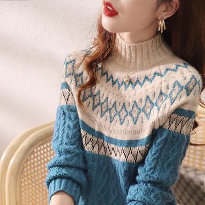 半高领加厚毛衣女春秋2025年新款宽松套头内搭打底衫洋气针织上衣