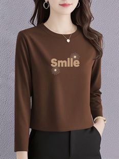 纯棉长袖t恤女宽松正肩2025春秋新款百搭韩版打底衫圆领短款上衣