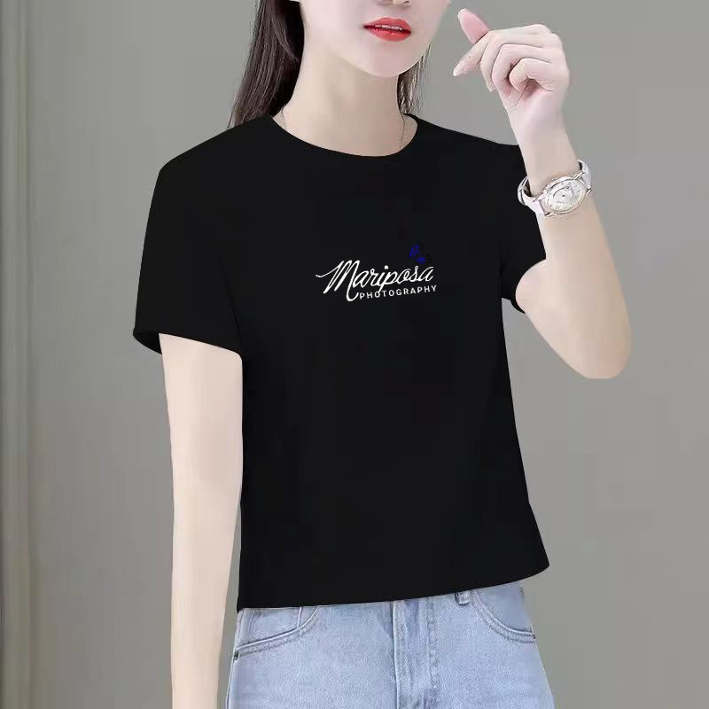 纯棉正肩短袖t恤女2025夏季新款宽松小个子显瘦减龄小衫短款上衣