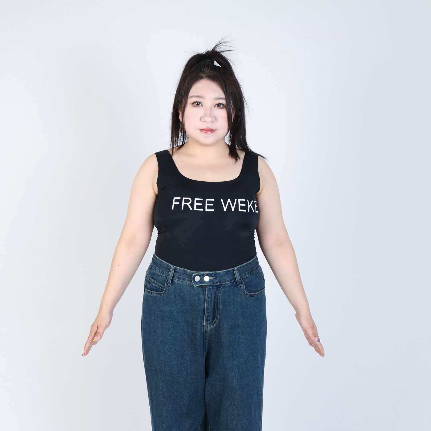 自在大码背心带胸垫吊带内搭外穿女黑色字母印花高弹夏季百搭上衣