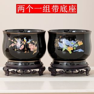 花盆陶瓷大号桌面阳台兰花新中式 绿萝吊兰专用蝴蝶兰家用带底座盆