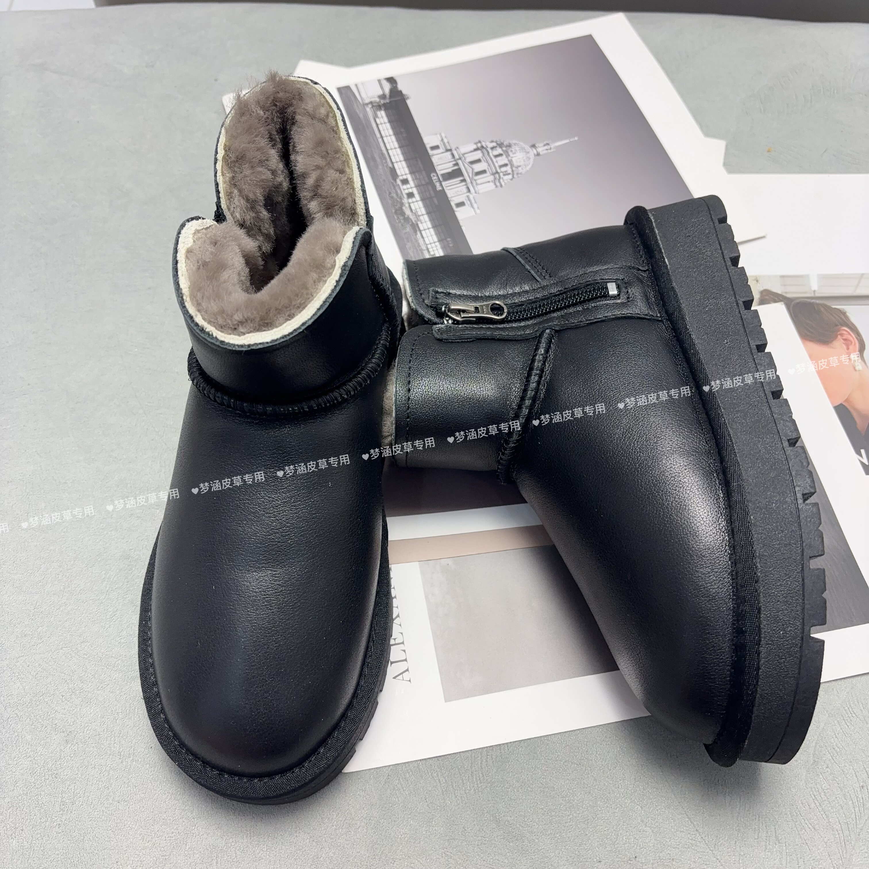 外牛皮内里羊皮毛一体雪地靴头层牛皮加厚保暖真皮毛