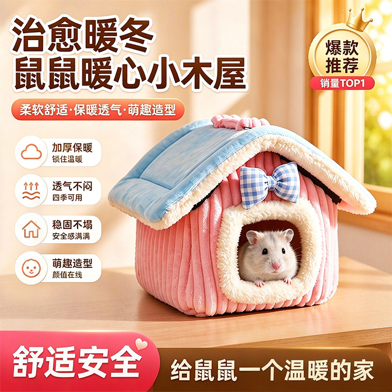 仓鼠棉窝保暖睡窝防寒过冬防寒厚绒金丝熊窝保温冬季可拆洗棉窝