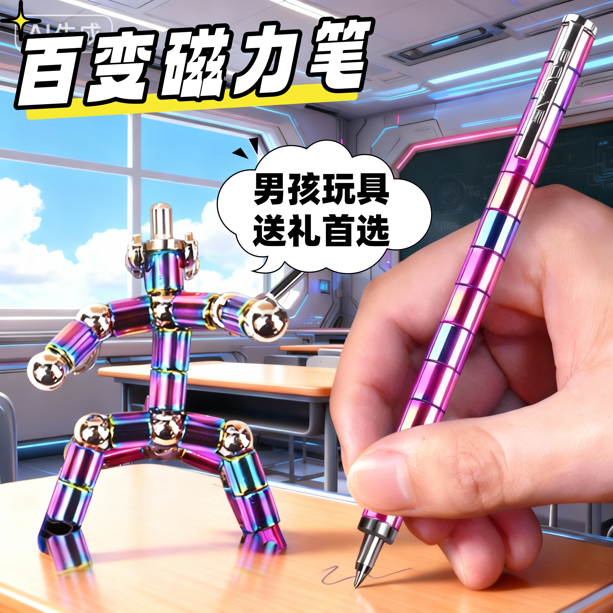 变形百变磁铁笔磁力笔男孩生日礼物磁铁玩具6一12岁黑科技10男童8拼装7男生9儿童小学生中性笔网红爆款