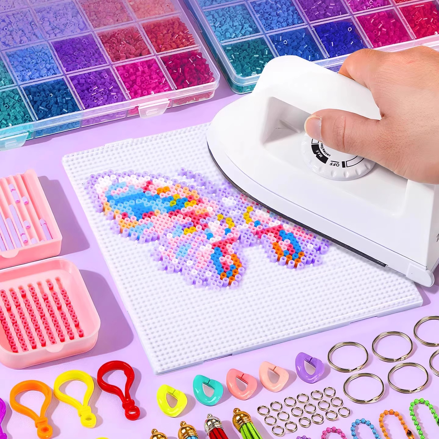 全色拼豆手工diy材料包益智玩具男孩子礼物立体13融合豆工具套装6