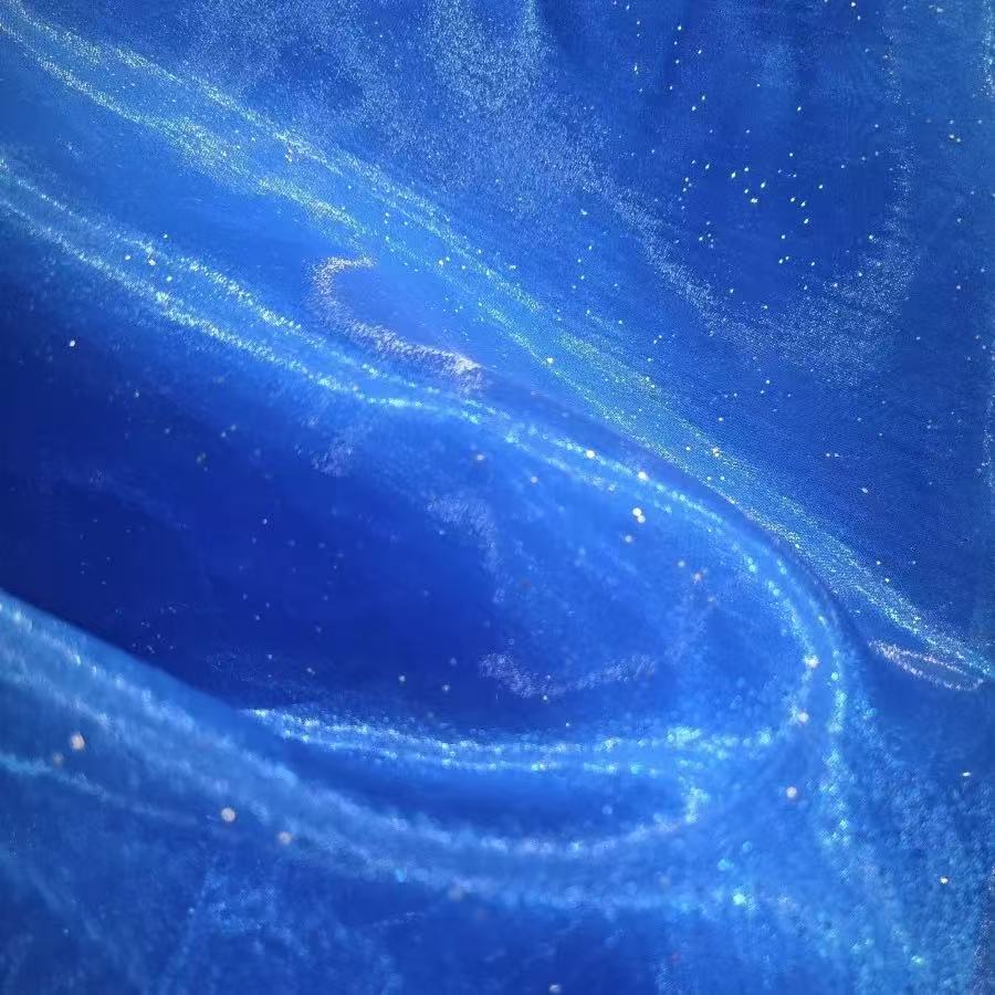 宝蓝金粉欧根纱星空布料 童装娃海绵垫/布料/面料/
