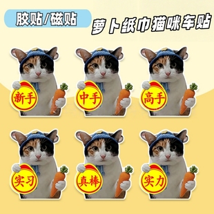 萝卜纸巾猫咪车贴真棒猫咪磁贴中手搞笑实习表情包创意新手司机贴