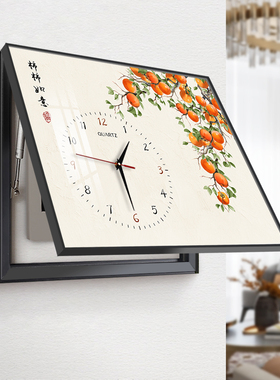 新中式电表箱装饰画 画带钟表新款弱电箱遮挡时钟免打孔开 关盒挂