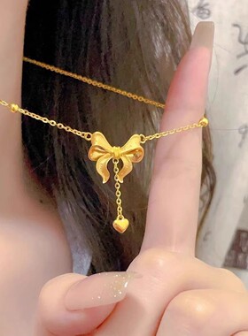在逃公主项链女蝴蝶结气质网红超逼真黄金钛钢锁骨链