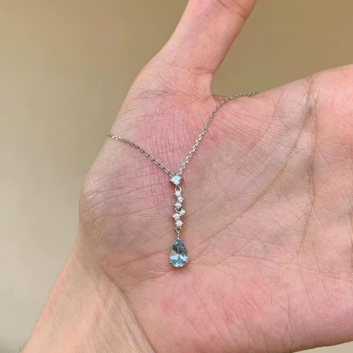 法式vintage人鱼蓝眼泪水滴吊坠项链百搭轻奢ins锁骨链
