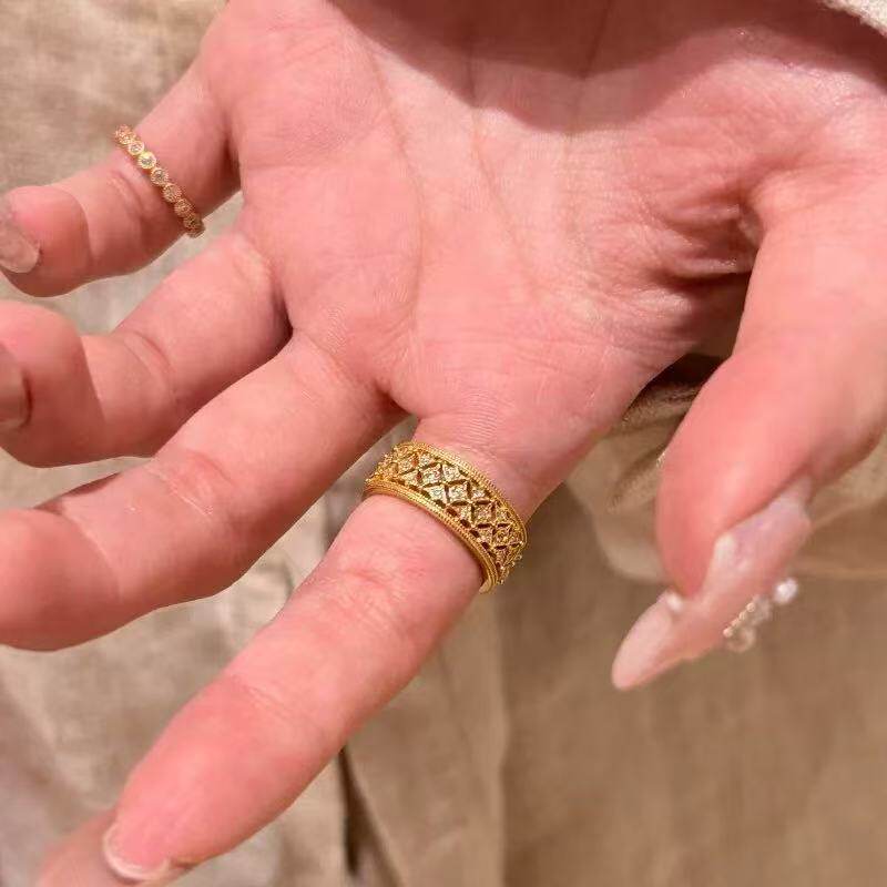 轻奢法式复古高级感排珠排钻开口戒指耳钉精致设计气质套装