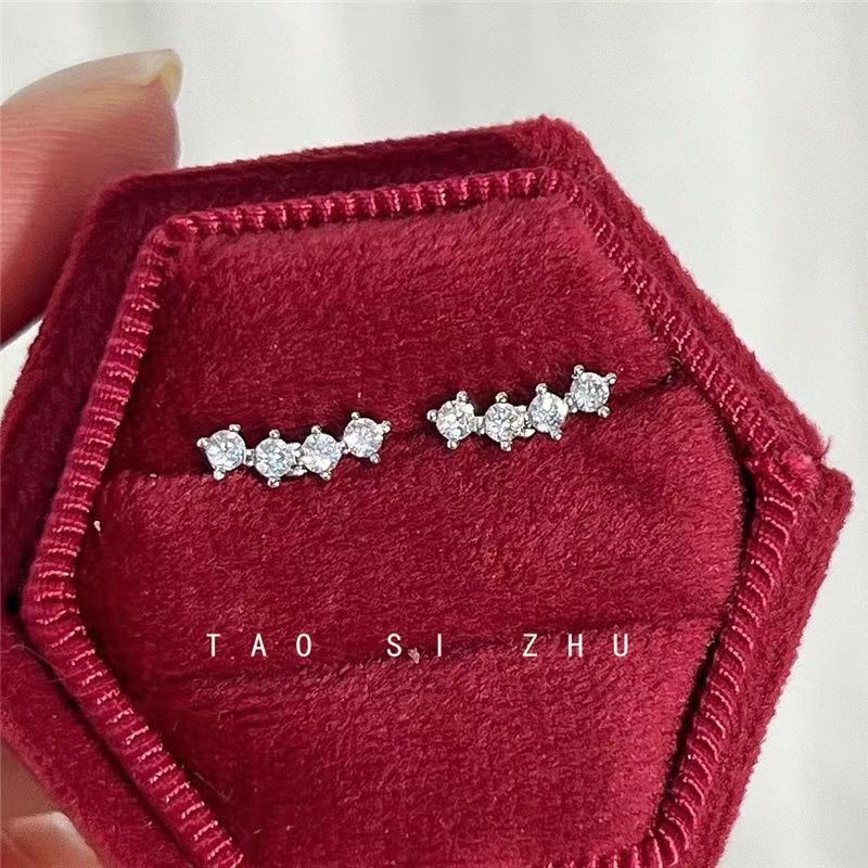 四颗锆石排钻流星弧形耳骨钉钛钢螺丝拧扣耳钉简约百搭超闪耳饰女