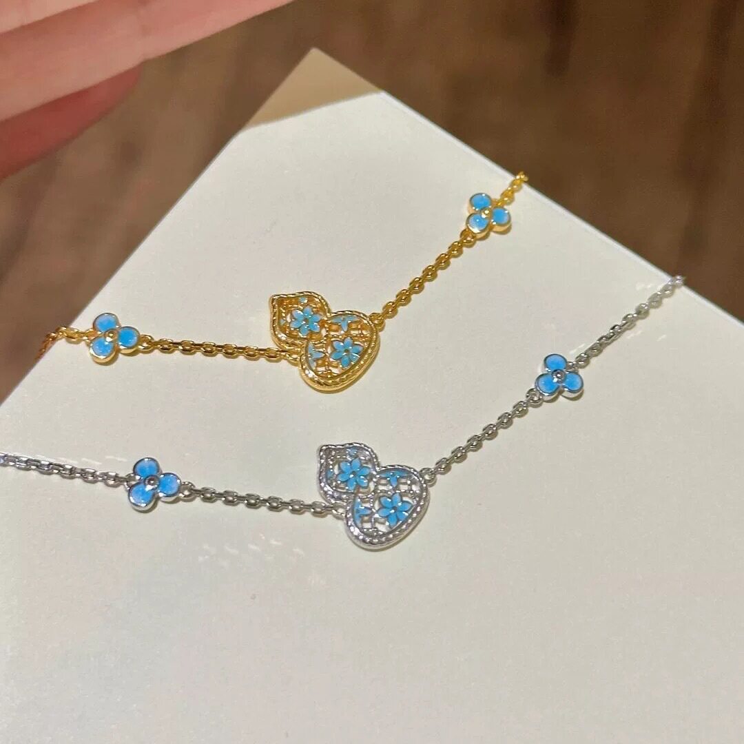国风葫芦手链女渐变蓝色珐琅工艺手链滴釉福禄蓝花