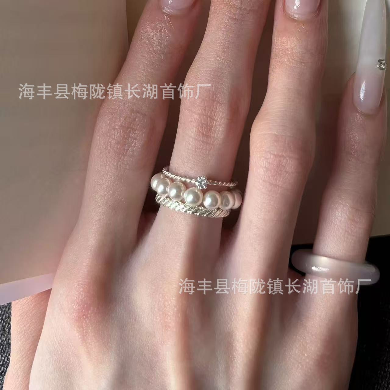 法式多层珍珠麻花戒指小众设计高级感百搭气质轻奢复古清冷独特