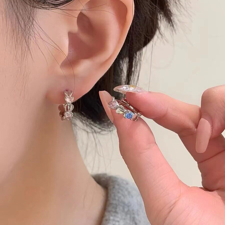 甜酷辣妹彩色锆石耳环女款时尚气质耳圈耳钉洋气高级感耳饰耳扣