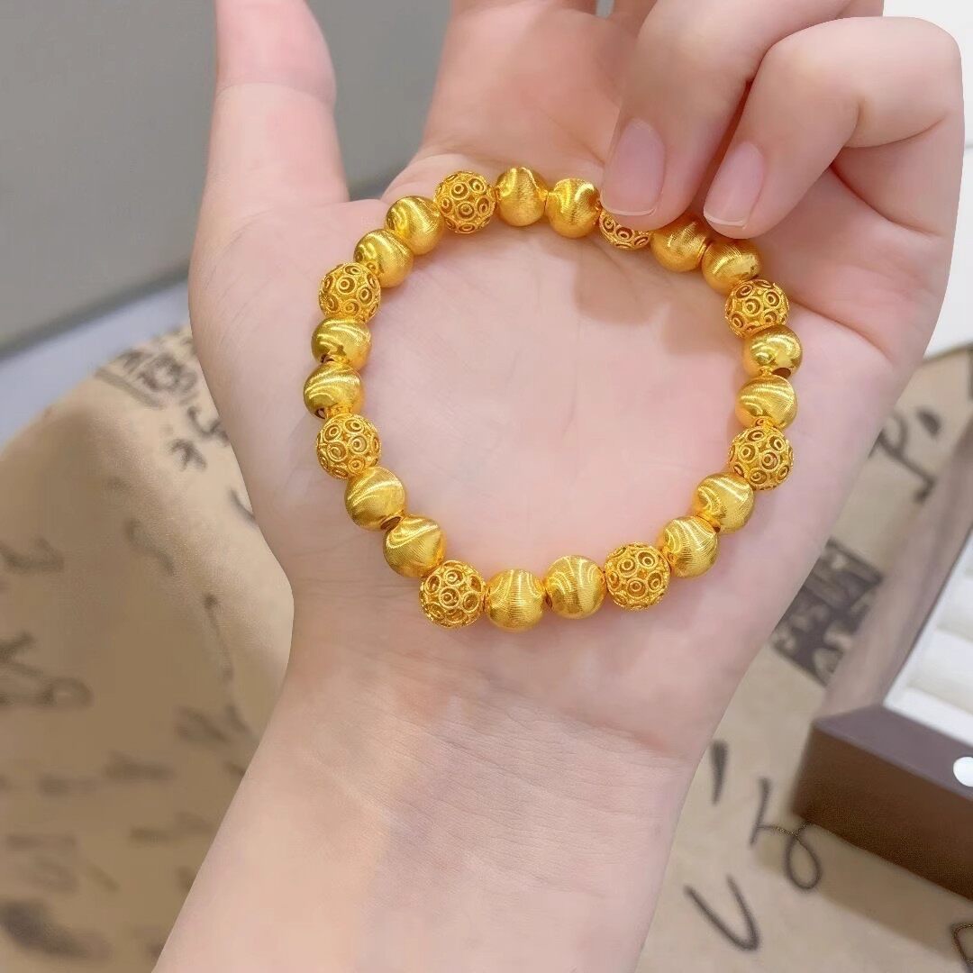 沙金镂空花丝猫眼金珠手链女古法绣球转运珠手串镀金