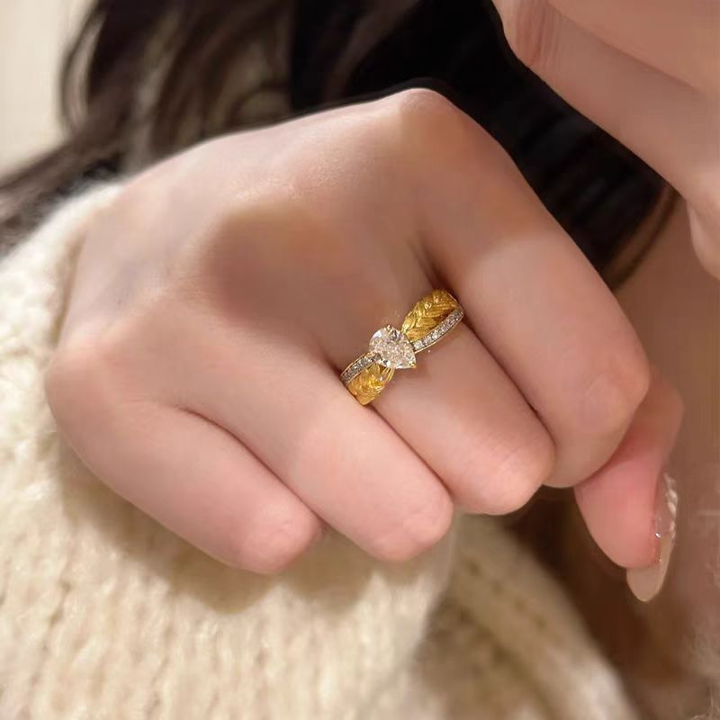 轻奢精致麦穗麻花编织水滴戒指vintage法式中古高级感镶钻指环女