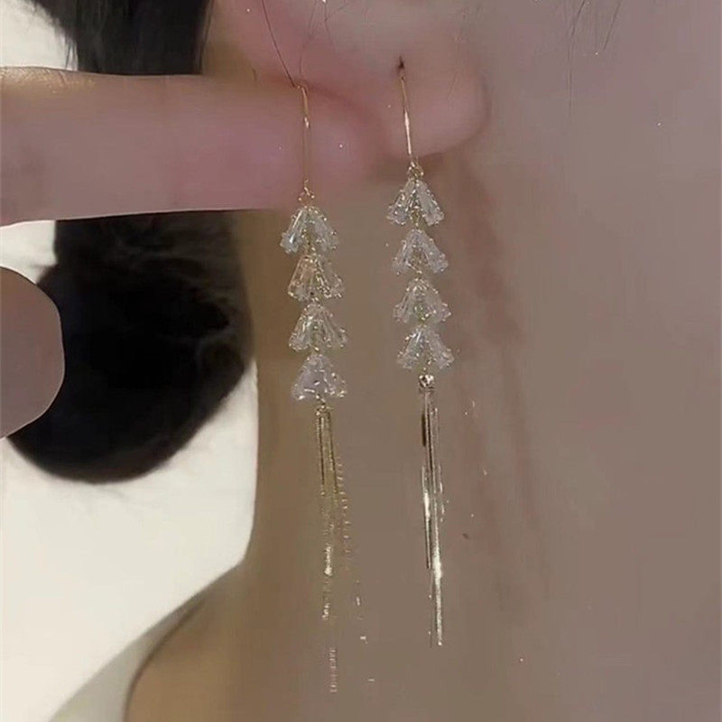 水晶流苏耳环女长款气质高级感耳坠时尚百搭新娘耳饰批发