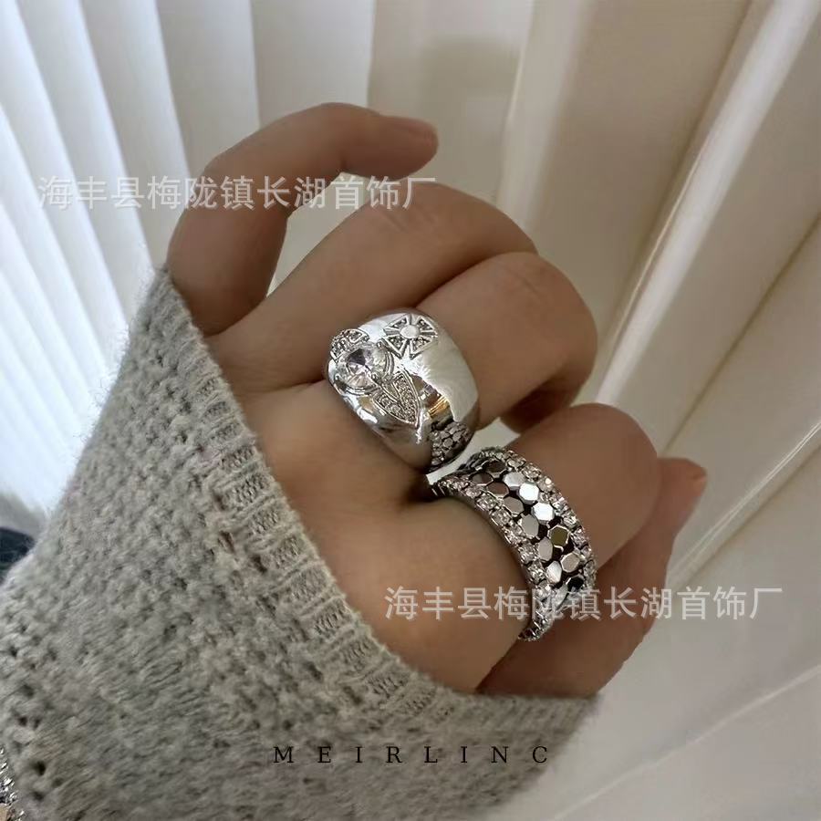 轻奢华丽满钻镂空复古戒指女几何潮流精致百搭时尚小众高级感
