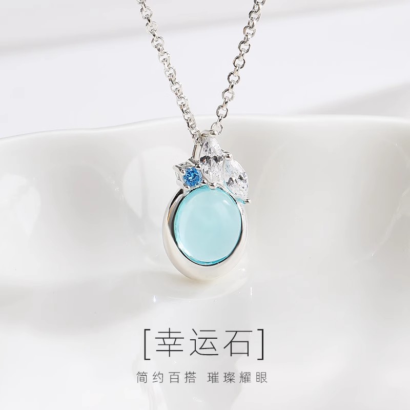 精致高级设计感月光石幸运石项链女轻奢高级感ins锁骨链毛衣链