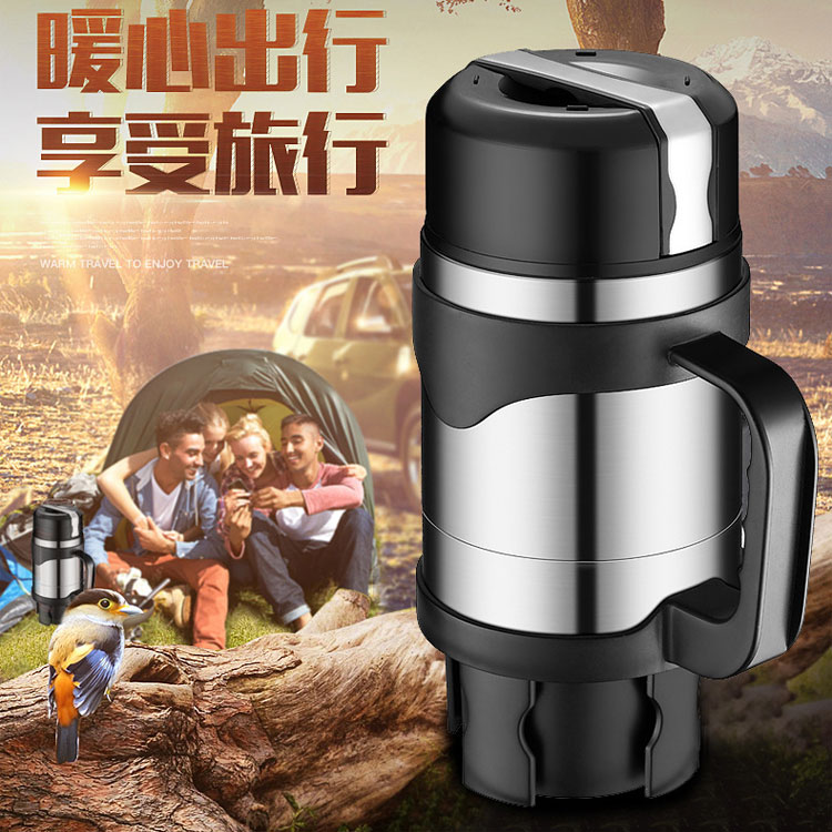 车载烧水壶双层304不锈钢车载电热水杯12v24v通用汽车