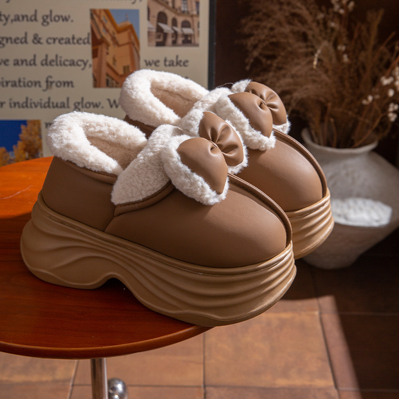加厚防水棉拖鞋女款秋冬季厚底增高新加绒保暖包跟棉鞋女士外穿