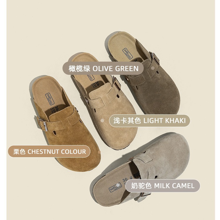 外贸大码真皮勃肯鞋厚底拖鞋女春秋新款外穿钓鱼博肯半拖
