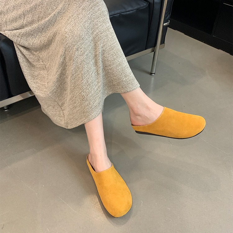 复古真皮勃肯鞋女年新款厚底包头半拖懒人软木凉拖鞋子